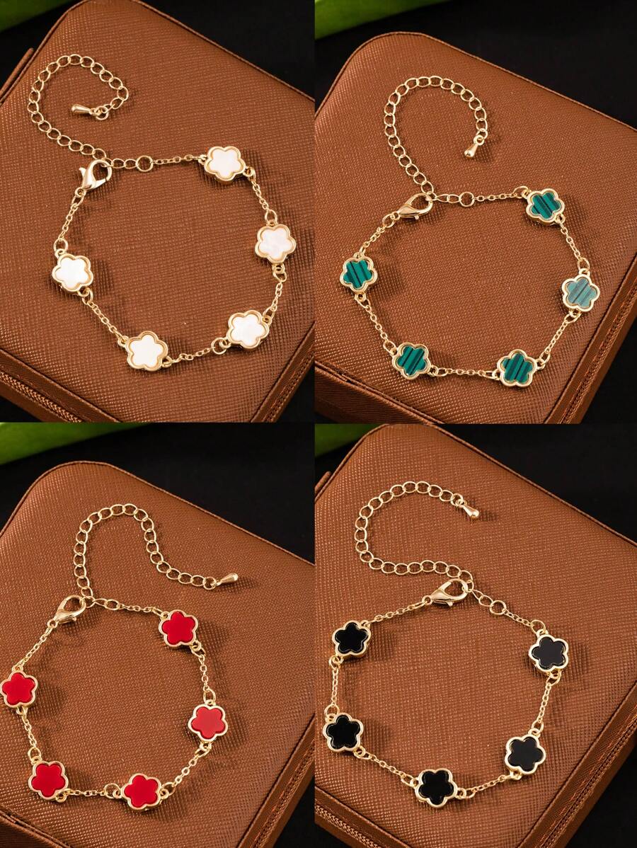 1 pieza Pulsera de acero inoxidable bañada en oro con diseño floral, pulsera elegante de estilo floral como regalo de joyería para niños