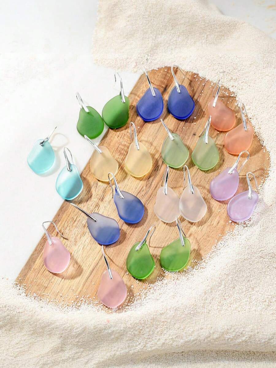 1 Pair Ocean Style Glass Water Drop Earrings, Hawaiian Theme Jewelry Suitable For Women Vacation Casual Wear, Gift