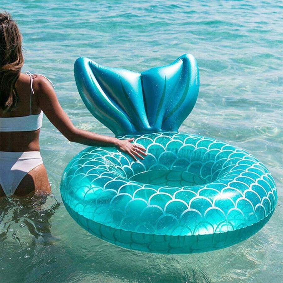 1 pezzo Anello da nuoto gonfiabile a forma di sirena, dispositivo galleggiante, zattera gonfiabile per piscina, letto galleggiante estivo, sedile galleggiante per l'acqua, galleggiante per piscina, adatto per feste in piscina, giochi in acqua, spiaggia, intrattenimento in vacanza, accessori per la decorazione della piscina, regalo di San Valentino