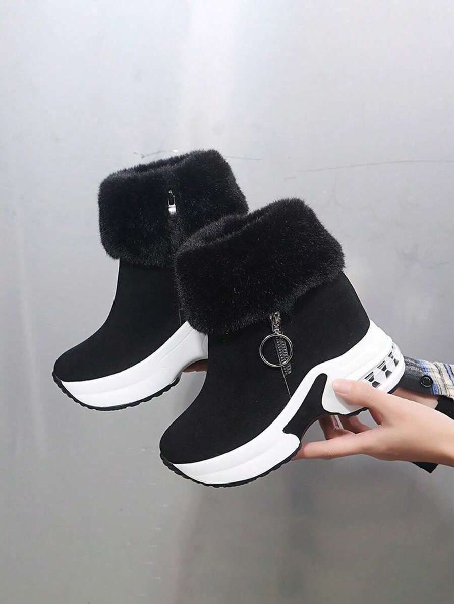 Botas de algodón elevadas cálidas para mujer, Botas de nieve ligeras con borde,Botas de tobillo botas de nieve, Botas Cortas De Plataforma Para Mujer, Botas cortas forradas de piel cálida, Zapatillas De Deporte Cálidas Con Plataforma Para Mujer, Botas Cálidas Cortas De Forro Polar Para Mujer, Cómodas Botas De Tobillo Con Cremallera Lateral, Botas Forradas Con Elegancia