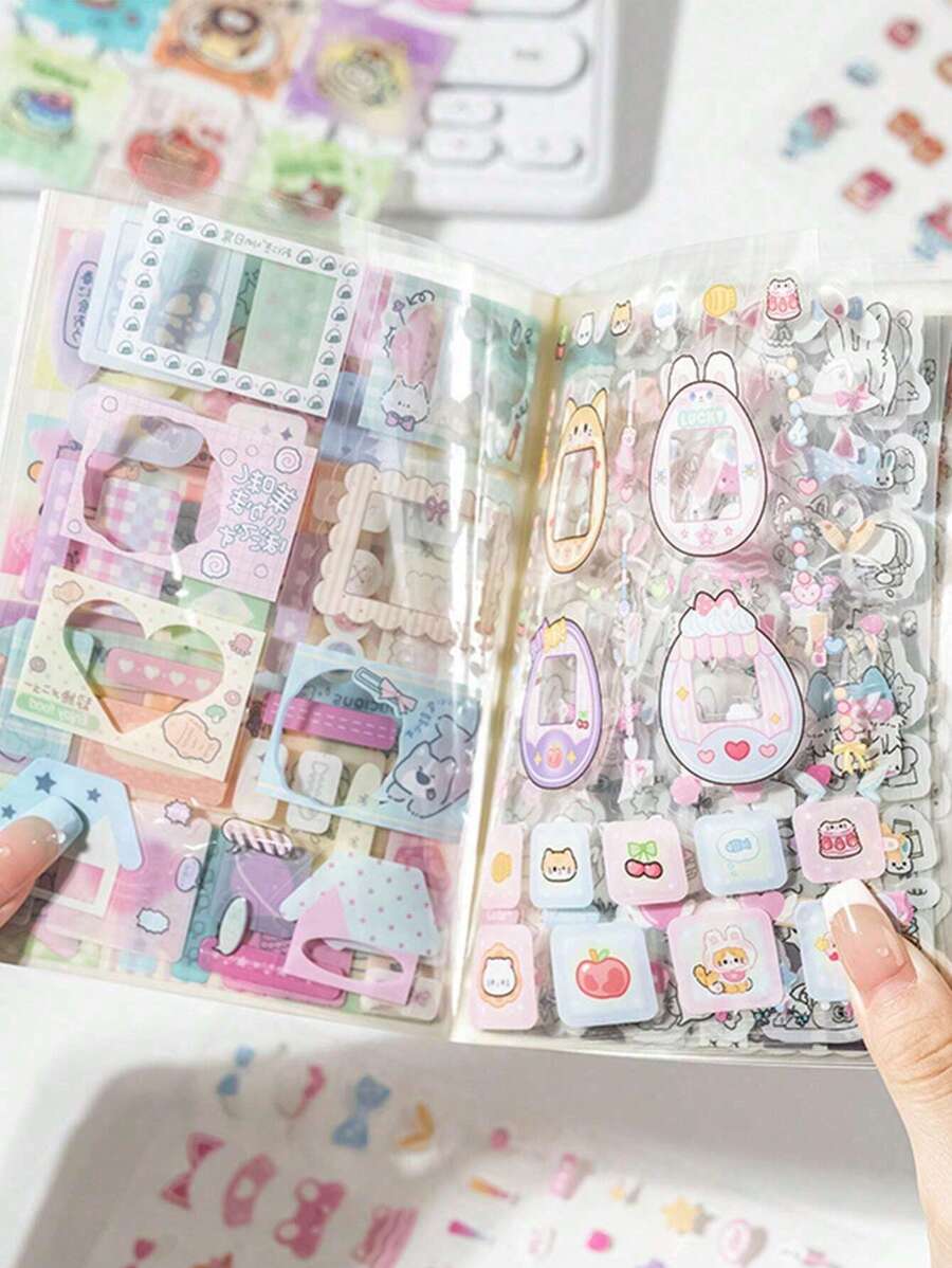 1 Book Of Cartoon Pattern, Die-Cut Shape Colored Time Sequence Sticker Book, Cute Mini Patterns, Diversified Fantasy Designs, Multifunctional Creative Decorative Accessories Suitable For Scrapbook, Diary And Aesthetic Office Supply Decoration,School Supplies,Back To School