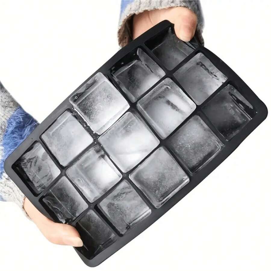 1pc, Silicone Ice Cube Tray, Each Tray Easily Releases 15 Square Ice Cubes, Reusable, Suitable For Fridge, Chocolate, Juice, Large Ice Cubes,(4 Grids/6 Grids/8 Grids)