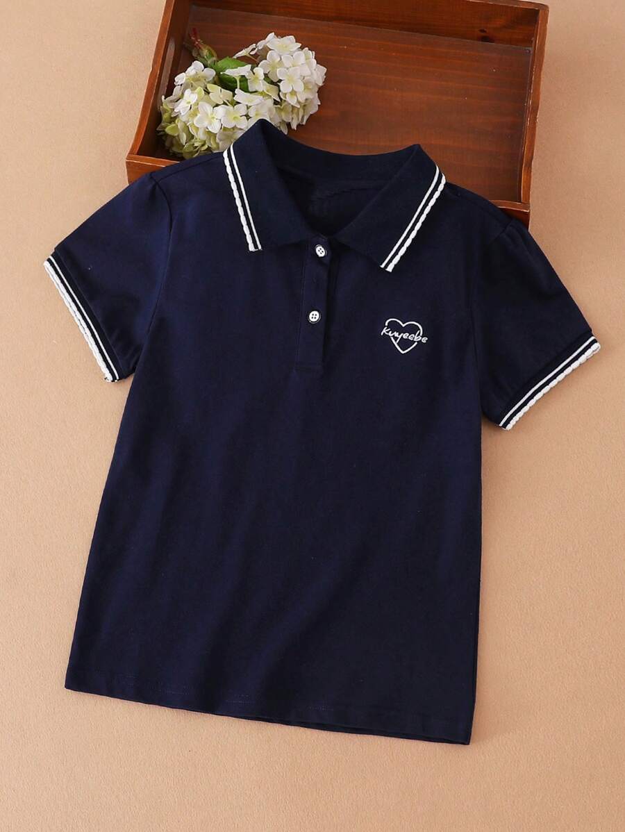 Camiseta de Manga Curta Casual para Meninas, Uniforme Escolar de Estilo Colegial Simples, Top Polo Branco Respirável e Macio para Meninas Pequenas e Grandes, Novo Vestuário de Verão para Prétinens