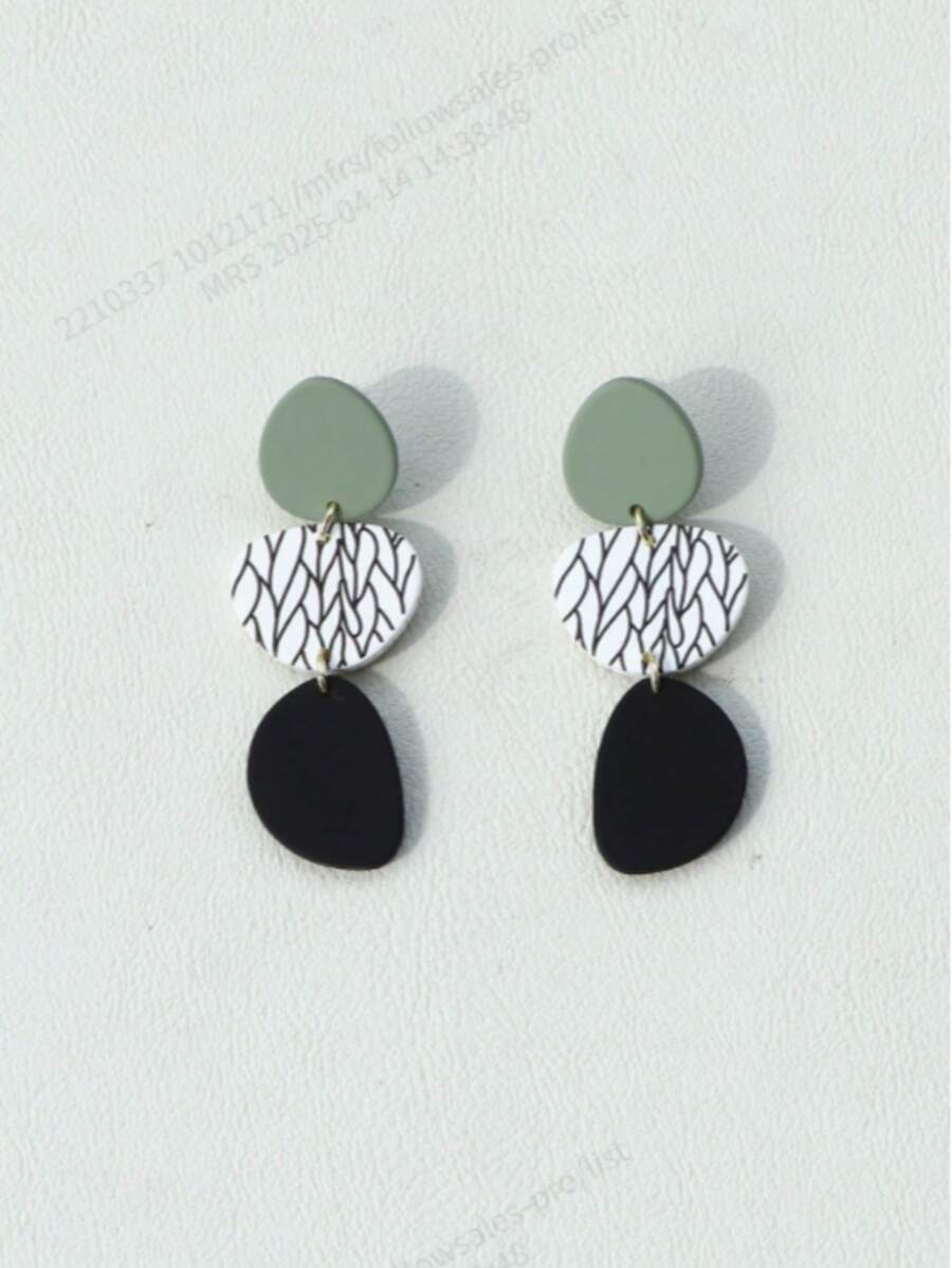 1 paire de boucles d'oreilles en acrylique avec texture céramique et motif de feuille, style européen et américain, pour jeunes filles
