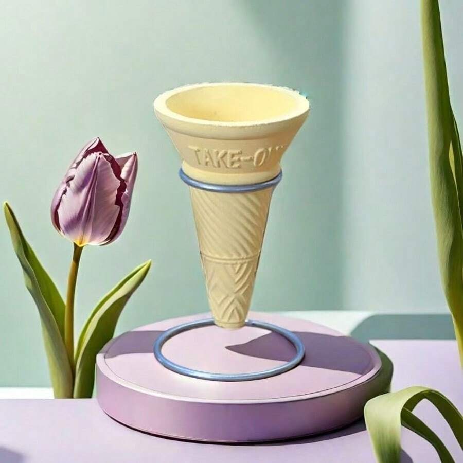 Cement Flower Pot, Ice Cream Shaped Iron Art Succulent/Air Plant Planter, Nordic Style Desktop Greenery Pot, Cute &