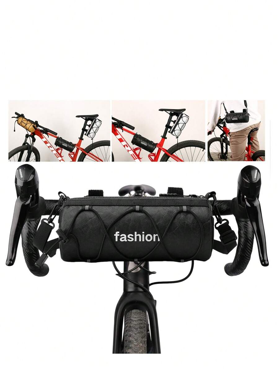 Bike Handlebar Bag - Bicycle Handlebar Roll Bag With Large Reflective Area, Bike Front Pouch With Waterproof Zipper Shoulder Strap Removable Straps For Cycling