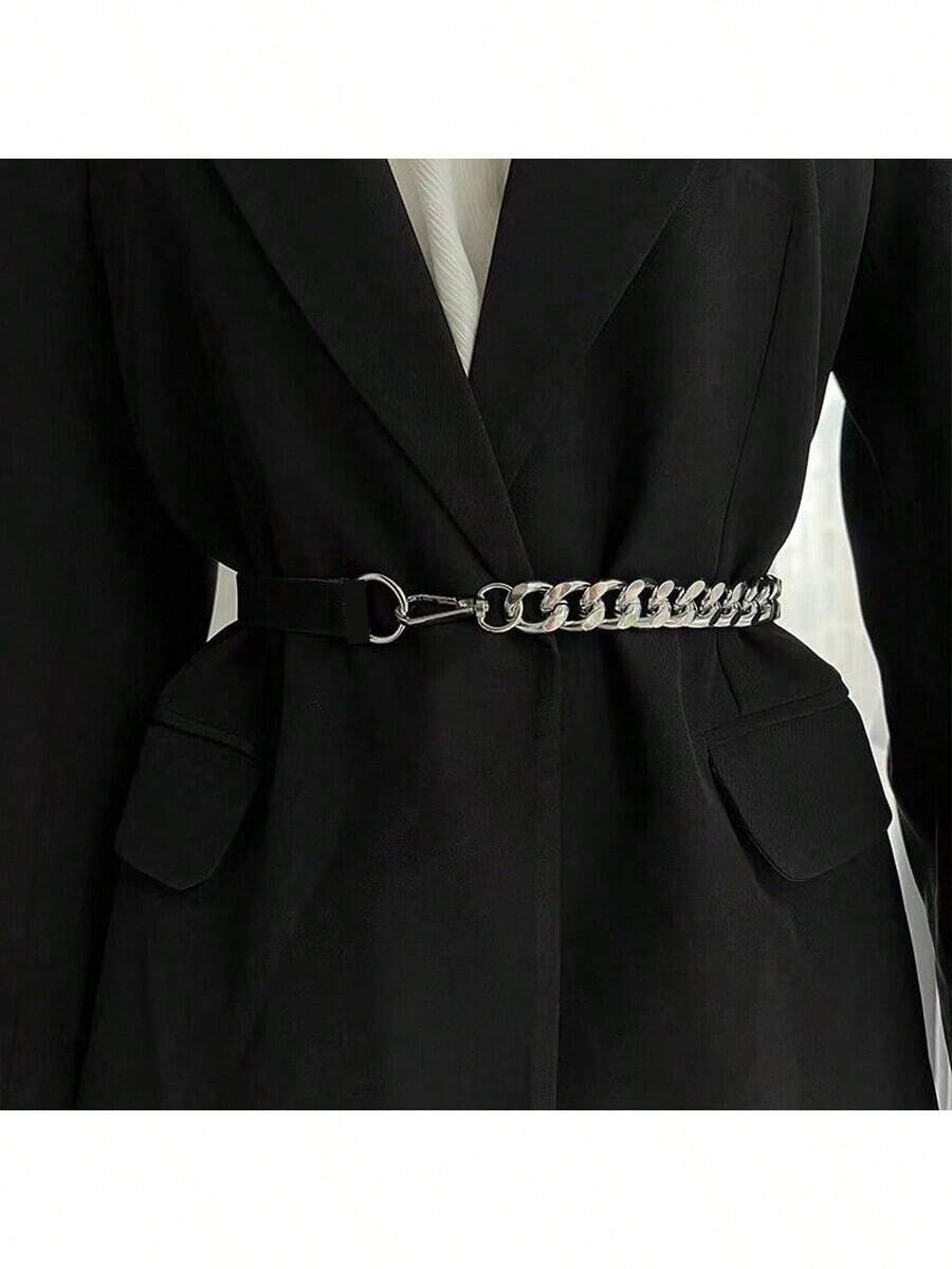 1 pièce Ceinture élastique à ornement de chaîne métallique, ceinture de taille polyvalente à la mode pour femmes, été, école, automne, Halloween