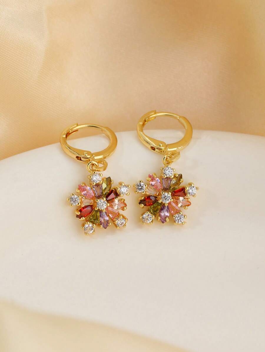 1 Par de Brincos Florais Coloridos de Zircônia, Adequados para Uso Diário e Presentes