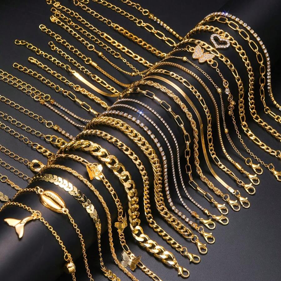 22pcs/7pcs Durable Bohemian Style Beaded Bracelets With Crystal Decor - Zinc Alloy Material - Suitable For Party, Beach And Daily Wear