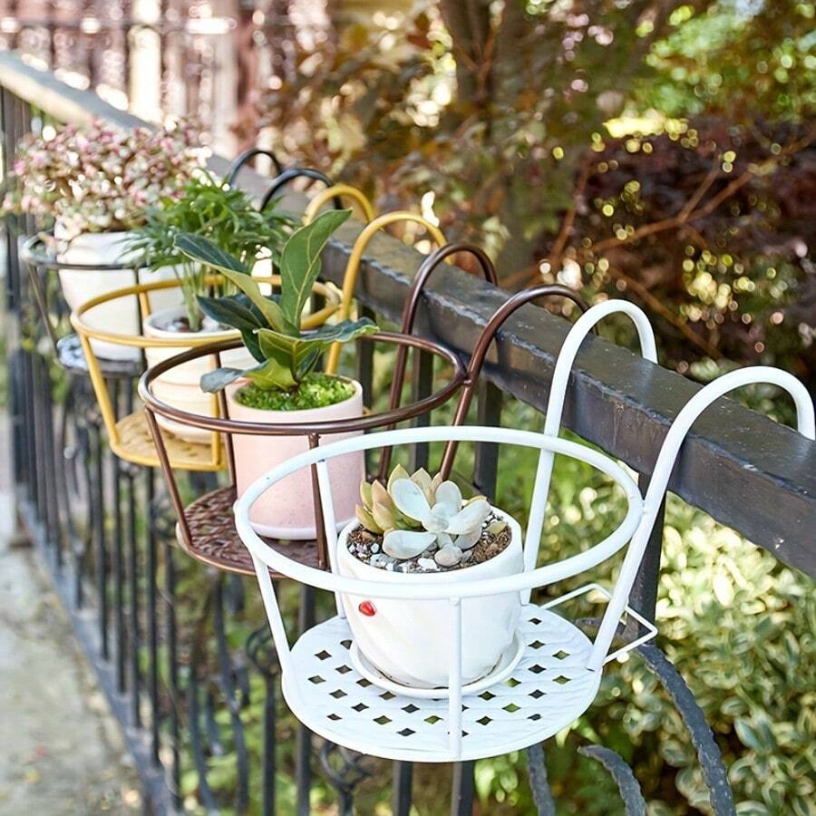 1/3pcs Contemporary Metal Balcony Flower Rack, Hanging Outdoor Railing Flower Pot Holder, Indoor Iron Guardrail Bonsai Stand For Home Garden Decor