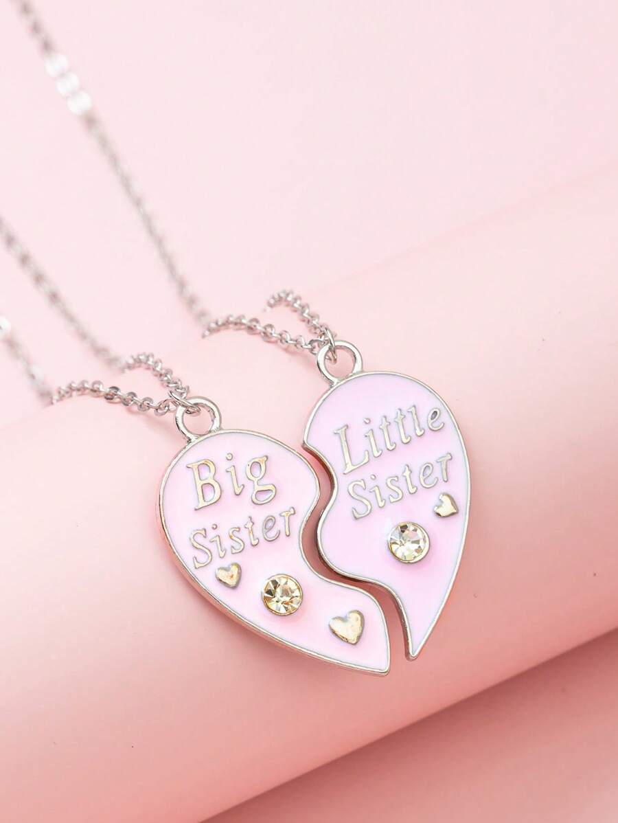 Set de 2 collares de colgante para hermana mayor y hermana menor, mejor amiga, adecuado para regalos de festivales para niñas, collar de hermana, regalo del Día de la Madre