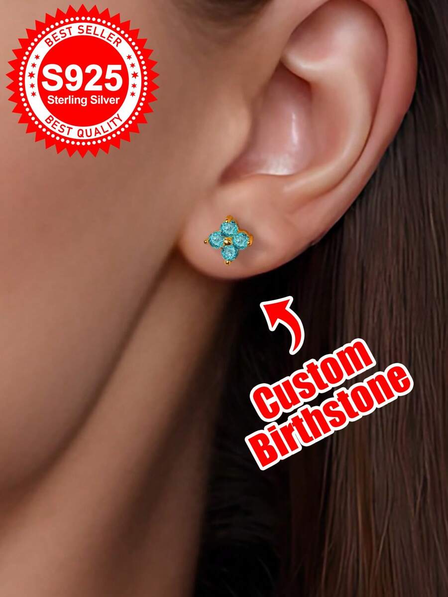S925 Sterling Silber blumen-förmige Ohrstecker mit individuellem Geburtsstein - perfektes Geschenk! Ideal für Familie, Mutter, Großmutter, Partner oder beste Freundin. Aus S925 Silber gefertigt