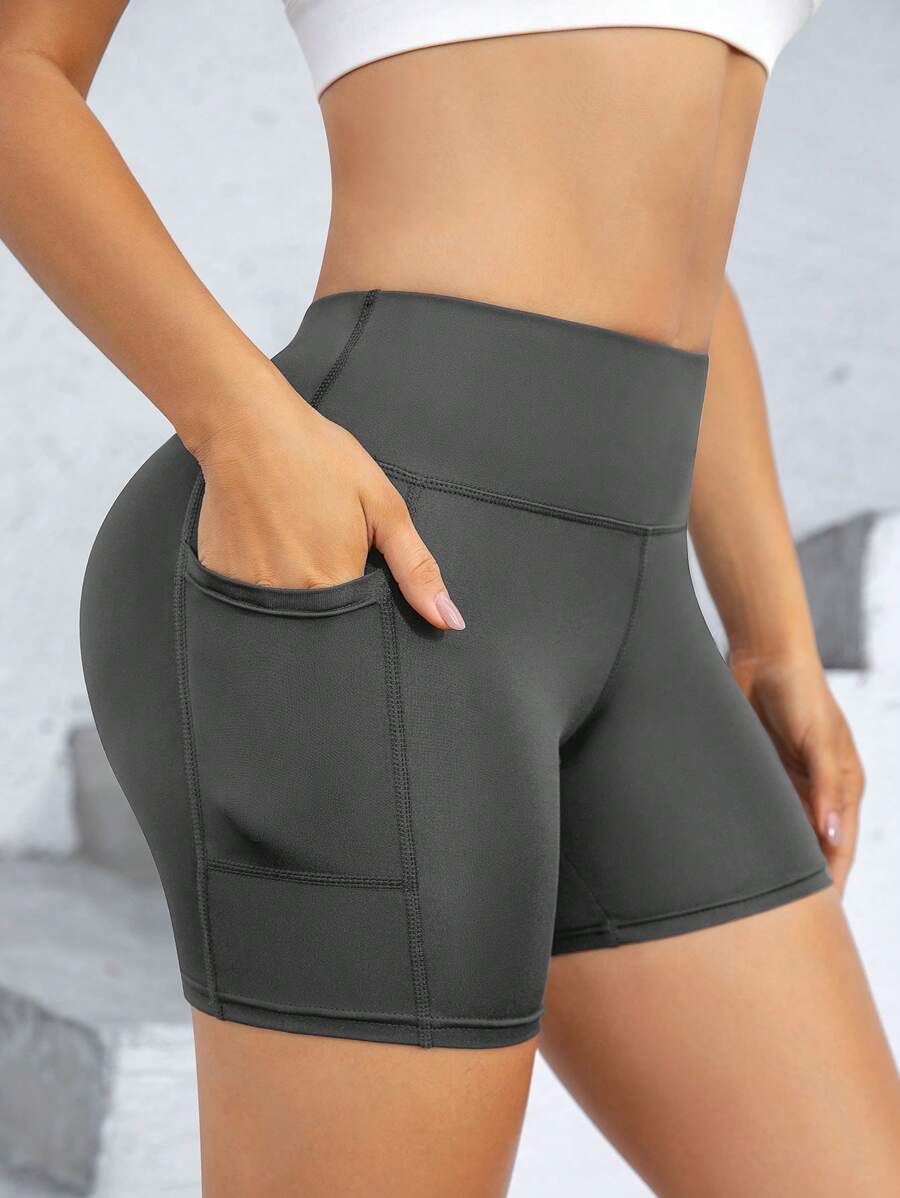 Pantalones cortos deportivos para mujer, leggings deportivos para mujer, leggings con bolsillos, shorts de ciclista negros, pantalones cortos de entrenamiento para mujer con bolsillos, pantalones de yoga de cintura alta con control de abdomen, pantalones ajustados de compresión, pantalones cortos para correr de sensación desnuda