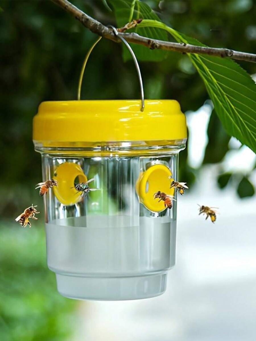 Trampa transparente de plástico para insectos exterior con tapa amarilla - No requiere energía, puede atrapar eficazmente moscas de la fruta, avispas y áfidos, diseño transparente para un fácil seguimiento, trampa para insectos voladores
