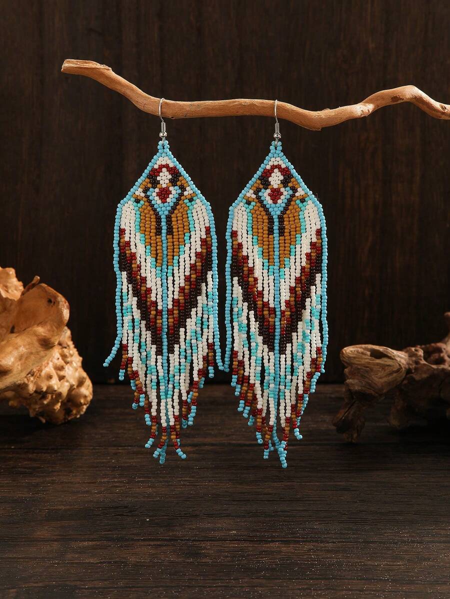 Boucles d'oreilles bohèmes vintage faites à la main de 15,5 cm / 6,11 pouces, couleur bleu brun, accessoires pour la vie quotidienne et les vacances, bijoux de mode, cadeau pour les femmes, cadeau pour la Saint-Valentin
