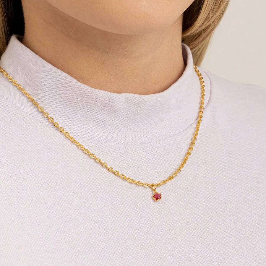 Colar Feminino Elos Dourados com Pingente Estrela Rubi Folheado a Ouro 18K - FS Semijóias