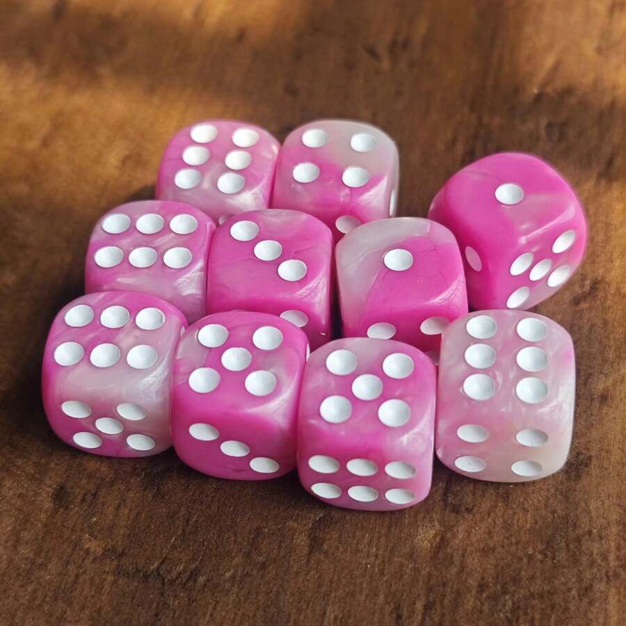 16MM Pink & White Polka Dot D6 Dice Set For Warhammers 40K, Tabletop Board Games