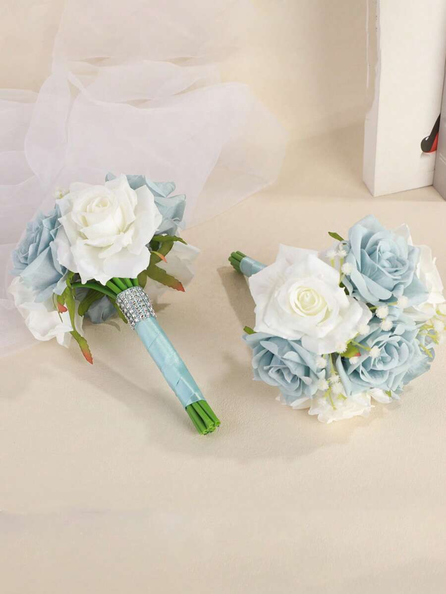 1 Piece Of New Wedding Artificial Bride Bouquet In Blue For Bridesmaid Summer Birthday Gifts Beach Back To School School Supplies Room Decor