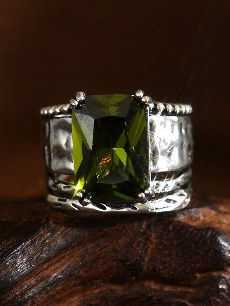 1pc Boho Style Vintage Silver Tone Women Wedding/Engagement Promise Ring, For Daily Wear