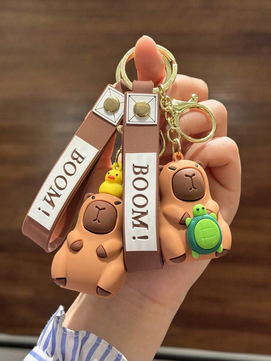 1pc Capybara Keychain With Cartoon Turtle & Duckie Charms, Suitable For Backpack, Everyday Use And Holiday Gifts