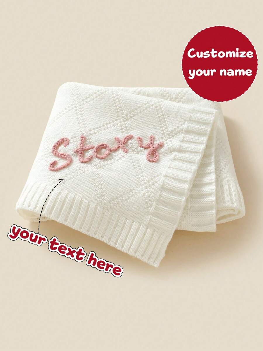 Customized Hand-Embroidered Name Casual Simple Kids Knitted Blanket, Baby Blanket For All Seasons,Multi-Functional,Ornamental,Letter,Stylish,Modern,Colorful,Cute,Adorable,Casual,Custom,Personalised,Unique,Customized,Ideal Gifts For Him,Ideal Gifts For Her