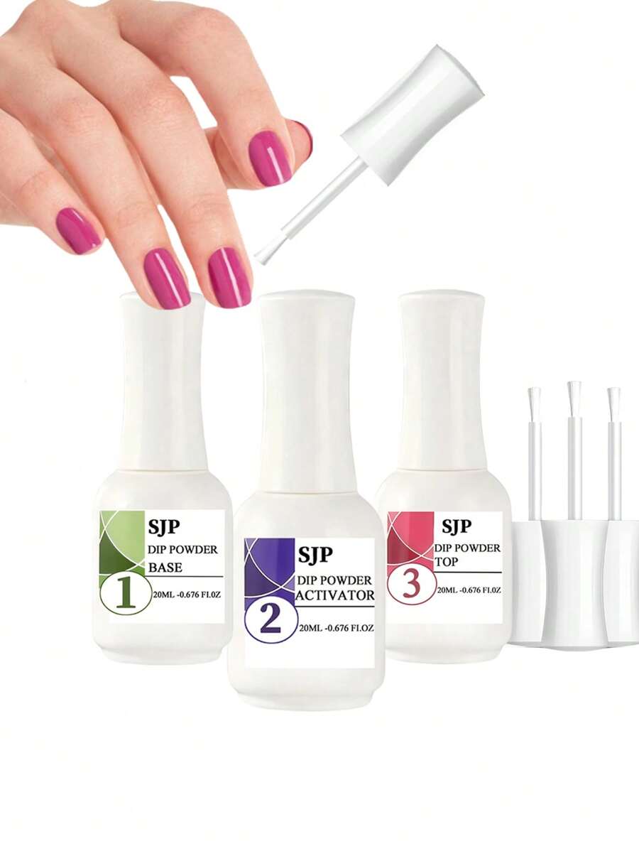 1/3 pièces Ensemble de poudre à tremper de gel 20 ml, comprenant le vernis de base, le vernis de finition, l'activateur, les matériaux essentiels en étapes 1-3, un ensemble de manucure pour ongles à tremper et ongles en cristal