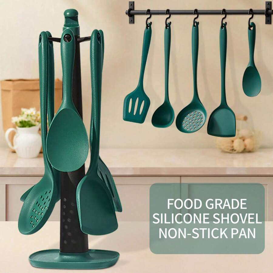Kitchen All-In-One Heat-Resistant Silicone Cookware Set,Five-Piece Set,Household Silicone - Spatula, Soup Spoon, Frying Spatula, Slotted Spoon, Rice Spoon, Non-Stick Pan Cooking Spoon And Spatula Silicone Spatula Fish Frying Spatula Stir-Fry Spatula Steak Spatula Frying Pan Spatula Kitchenware, Non-Stick, Anti-Slip, Heat-Resistant, Anti-Scald (Without Rack)