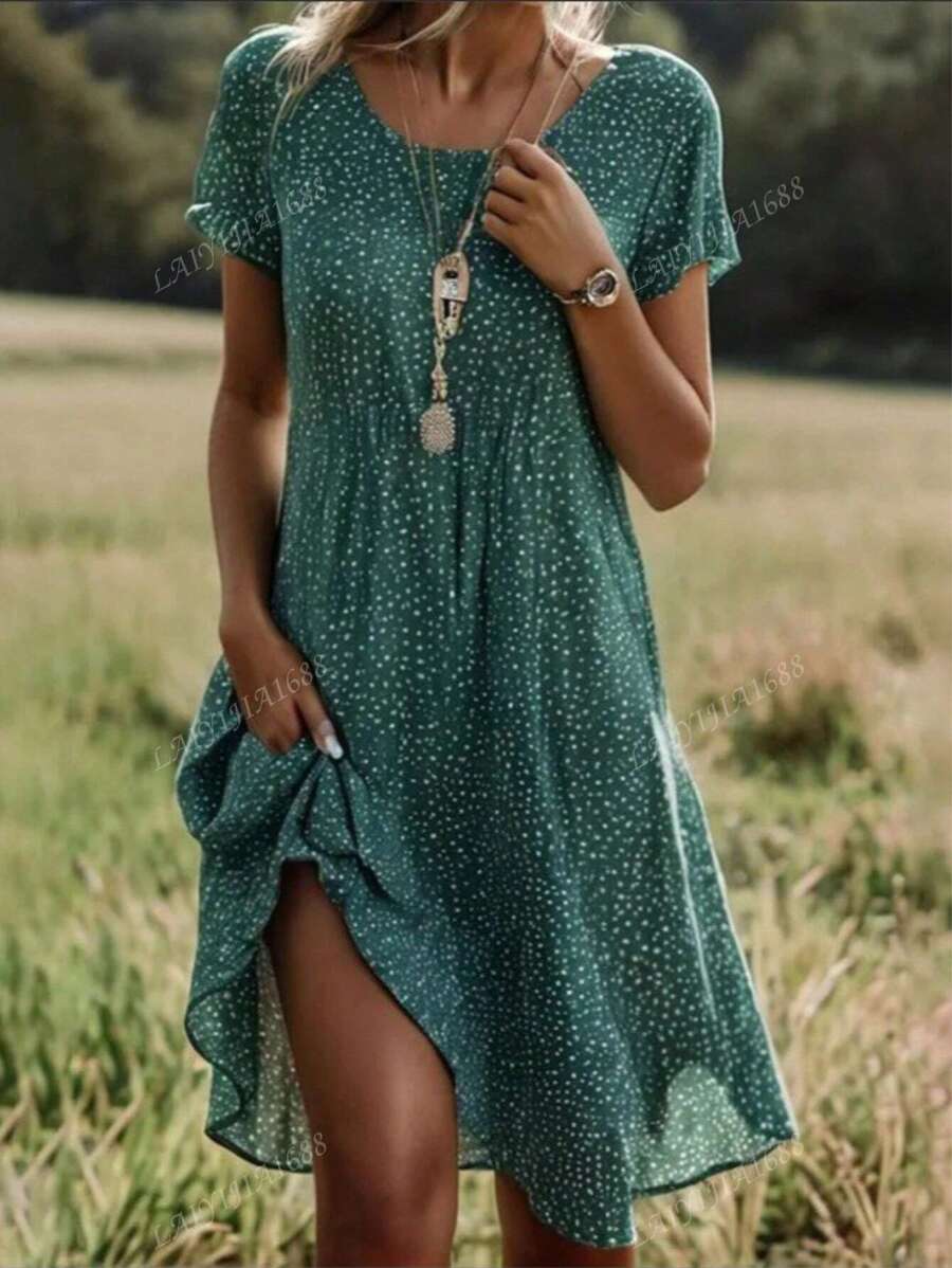 Vestido casual y elegante de moda para mujer con cuello redondo y manga corta, ideal para vacaciones