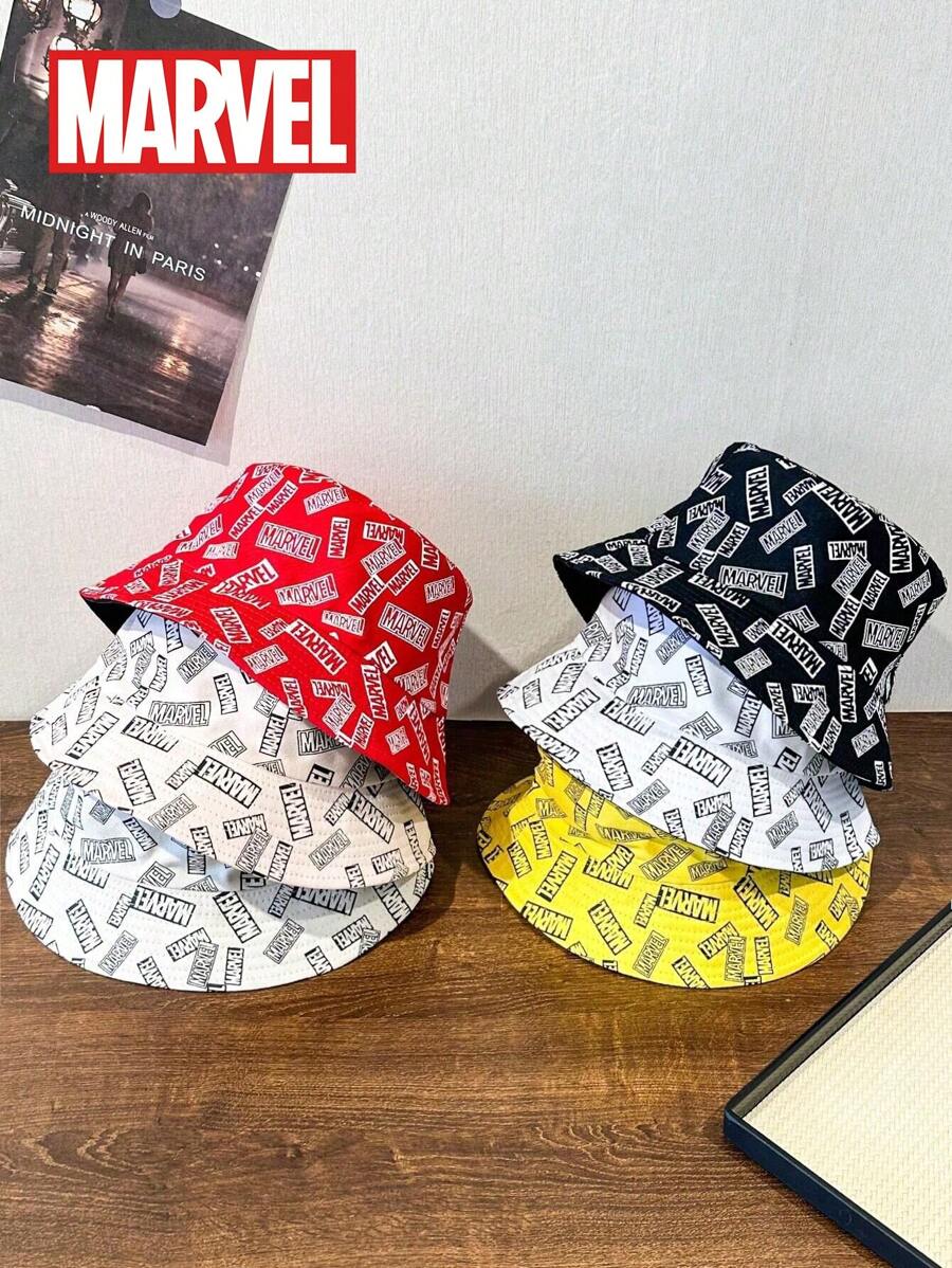 New Fashionable Marvel Graphics High-Quality Cool Bucket Hat, Summer Versatile Sun-Protection Cartoon Reversible Bucket Hat,