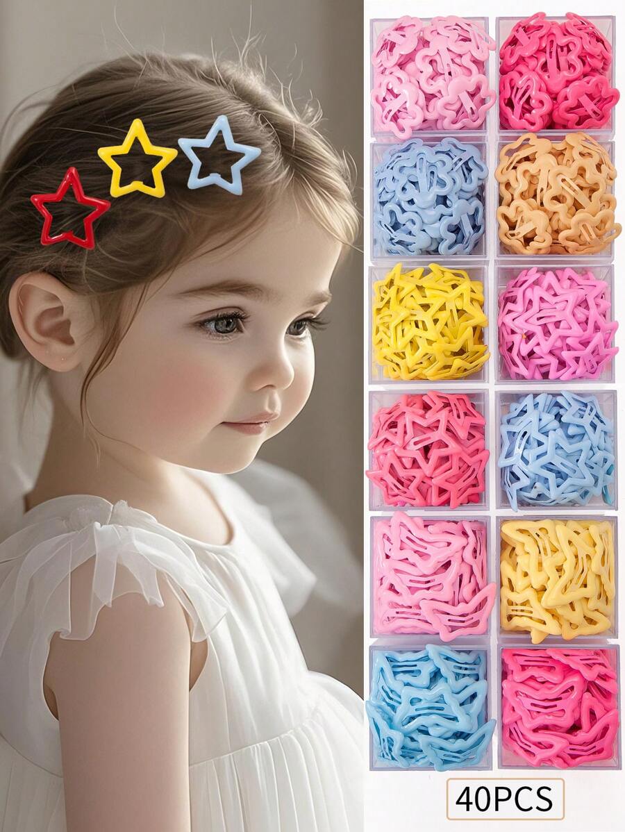 40/20 piezas Clips para el cabello con forma de estrella de dopamina, mariposa y flor de ciruelo en colores llamativos, accesorios para el cabello encantadores para estudiantes, adecuados para la vida diaria y festivales