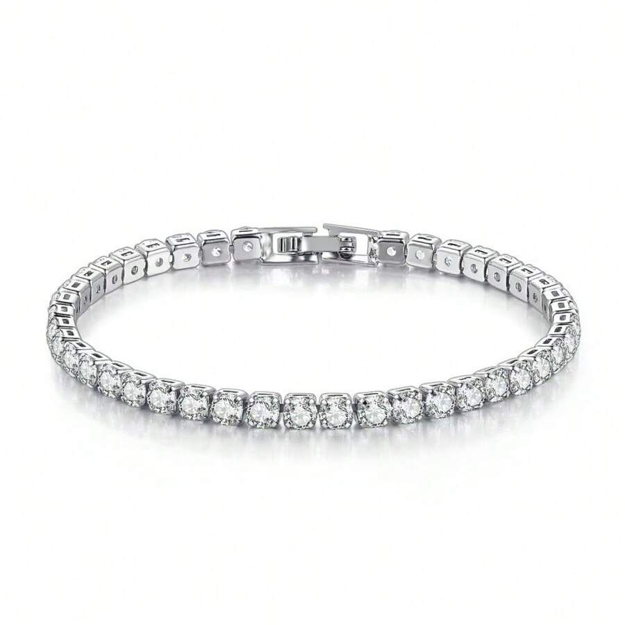 1 pièce Bracelet rond à une rangée de zirconium cubique, accessoire minimaliste et élégant pour tous les jours, cadeau idéal pour les amis
