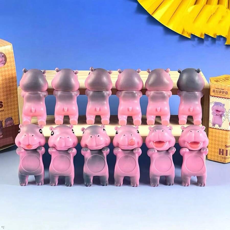 1 peça/3 peças/12 peças Caixa Surpresa Cega Criativa e Fofa de Hipopótamo Miniatura, Decoração Micro Paisagística de Desenho Animado Adorável, Expressão Aleatória