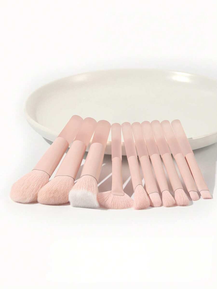 10pcs Pink Mini Makeup Brushes Set, Including Powder, Foundation, Blush, Eyeshadow, Concealer Brushes, Soft & Blendable, Great For Travel