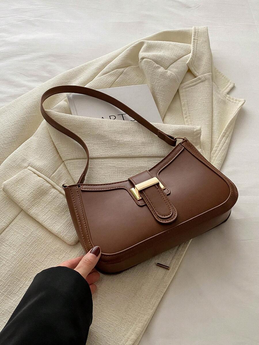 Elegante bolso de hombro en forma de media luna para mujer, moda casual y elegante, bolso debajo del brazo de unicolor