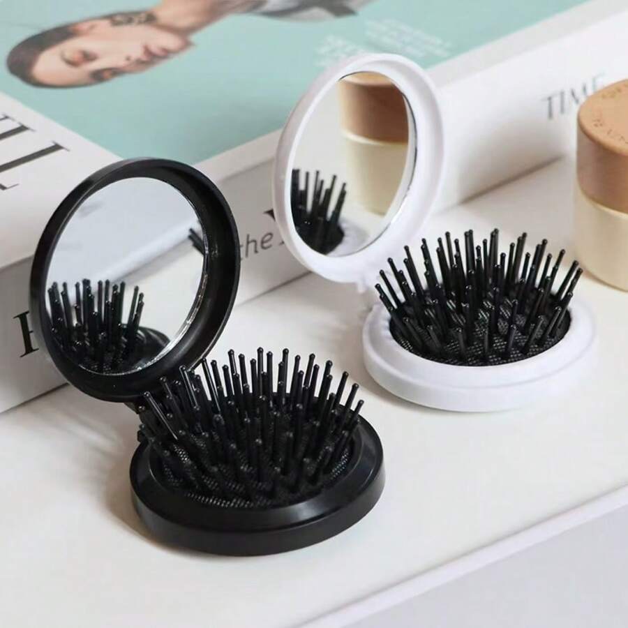 1pc Folding Travel Mirror Hair Brush Round Folding Pocket Size Hair Brush Mini Hair Comb Compact Travel Size Hair Massage Comb For Women Girls Travel Essentials Travel Accessories Make Up Accessories Travel Essentials For Beach Summer Vacation Back To School Body Care For Travel, Outdoor, Sport, Office, School Boy Valentine Heart Valentine