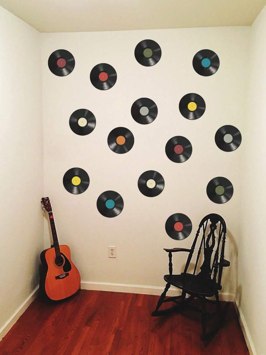 8pcs/Pack Waterproof Vinyl Record Shaped Wall Sticker With Dj Music Vintage Record Pattern For Home Decorations In Bedroom, Living Room, Entryway, Etc Room Decor Wallpapers Wall Paper Wallpaper Bathroom Kitchen Stickers Personalised Stickers Wall Decor Wall Stickers