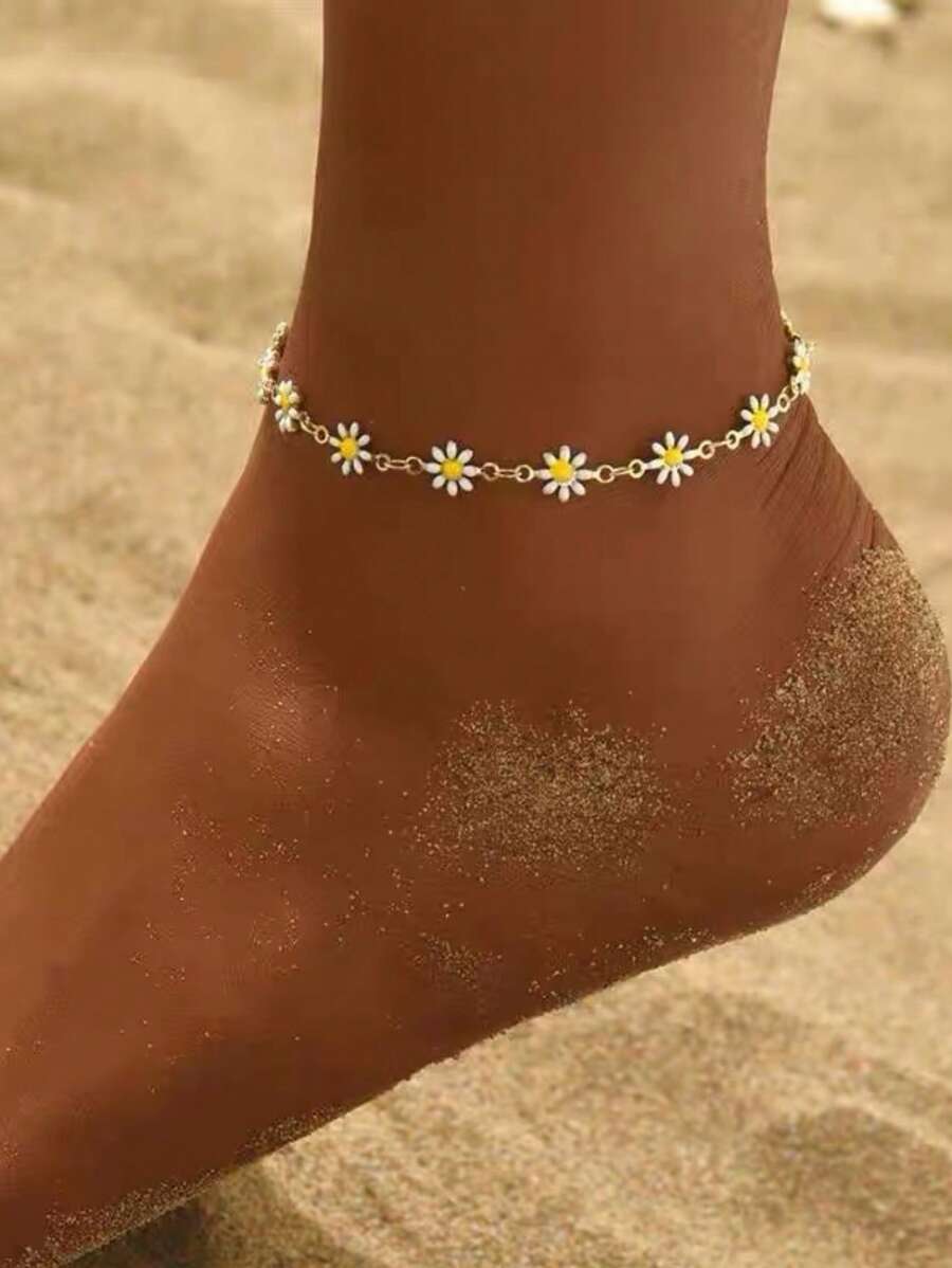 1 pezzo Cavigliera da donna con fiore di margherita, decorazione da spiaggia e resort