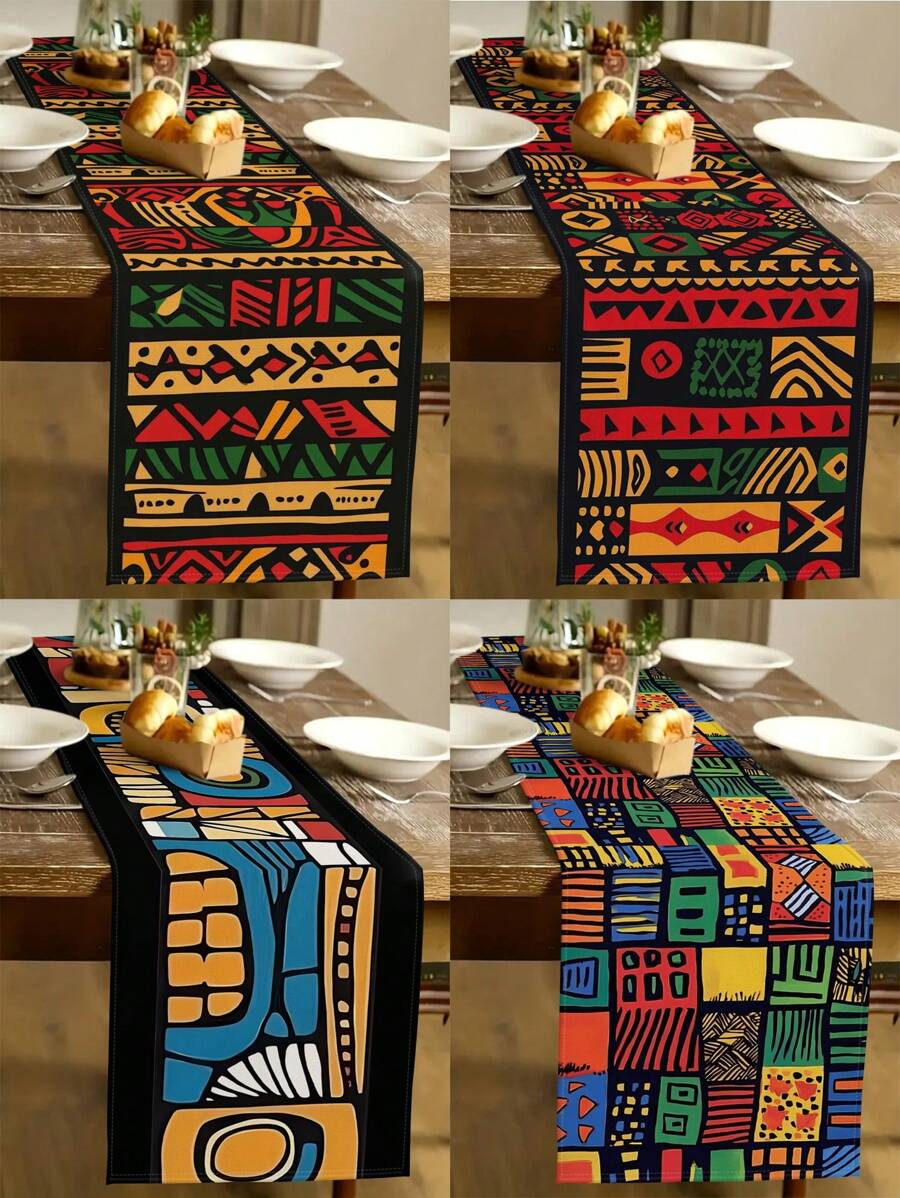 1pc African Printed Table Runner, Colorful Abstract Geometric Printed Table Runner, Kitchen Dining Room Decor, Holiday Decoration, Home Party, Wedding, Outdoor Dining Table, Coffee Table Decor