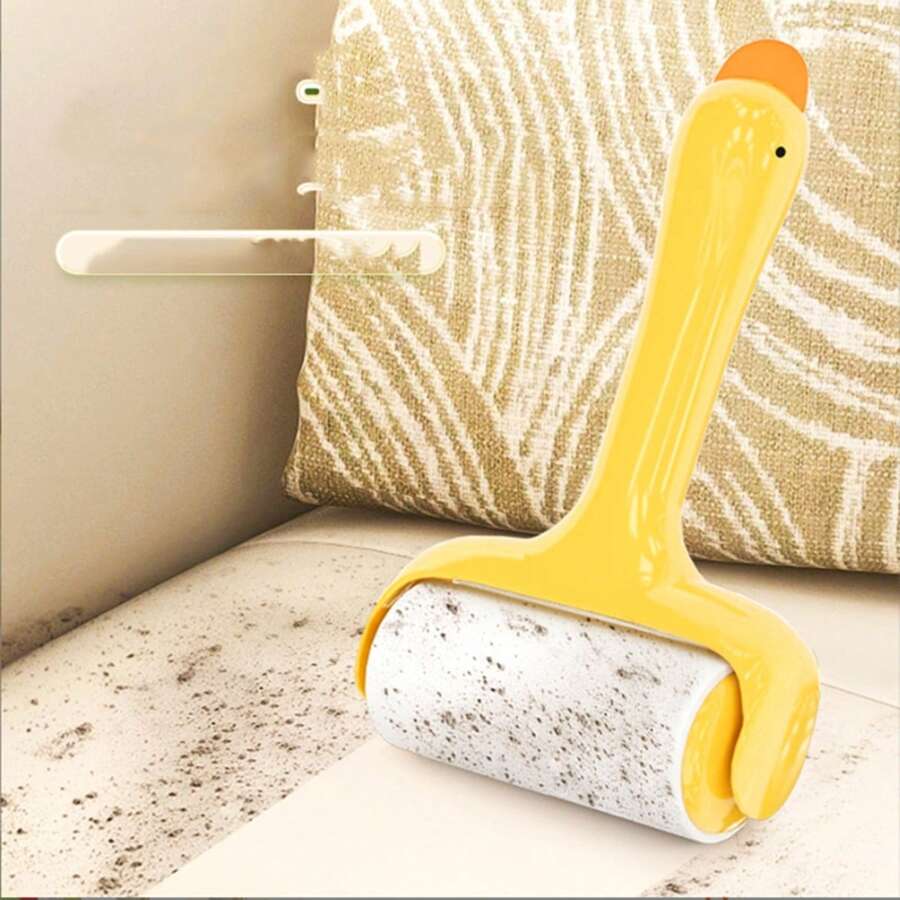 1pc Cute Duck Shaped Portable Lint Remover Roller, Washable Reusable Sticky Dust Cleaner For Clothes, Pets