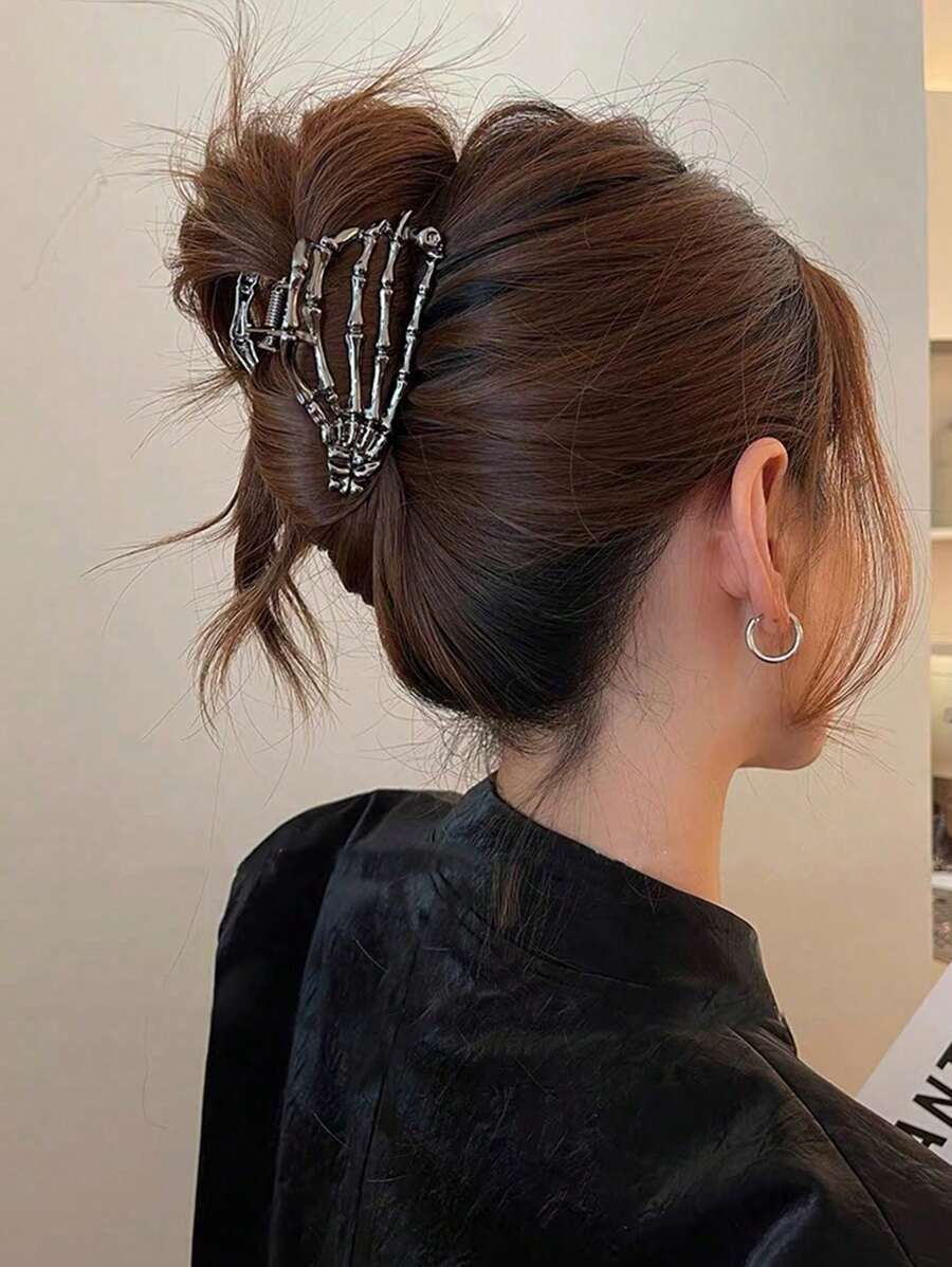 1 Peça Clipe de Cabelo Garra de Esqueleto Assustador de Halloween, Presilha de Metal Gótico Escuro, Presente Adequado para Crianças, Casais, Halloween, Verão Clipes de Cabelo da Páscoa, Clipe de Mandíbula de Cabelo, Grampos de Cabelo, Pinça de Cabelo