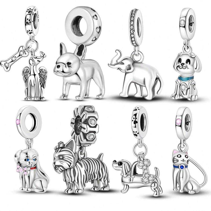 1 Stück süßer silberfarbener Charm mit Tiermotiv, Elefant, Löwe, Bulldogge, Katze, Engel, Welpe, für 3mm Armband, Halskette, DIY Bastelperlen, Anhänger, perfekt für Tierliebhaber, für Partys mit Tiermotiv und als charmantes westliches Schmuckgeschenk
