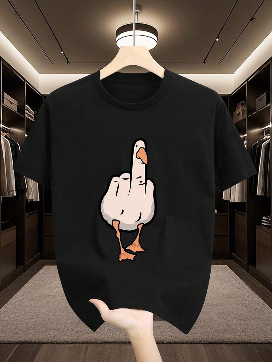 Tricou casual cu mânecă scurtă, cu gât rotund, imprimat cu gâscă de desene animate