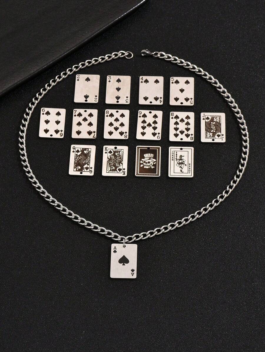 1pc Personalized Fashion Street-Style Punk Poker Pendant Necklace, Suitable For Daily Wear