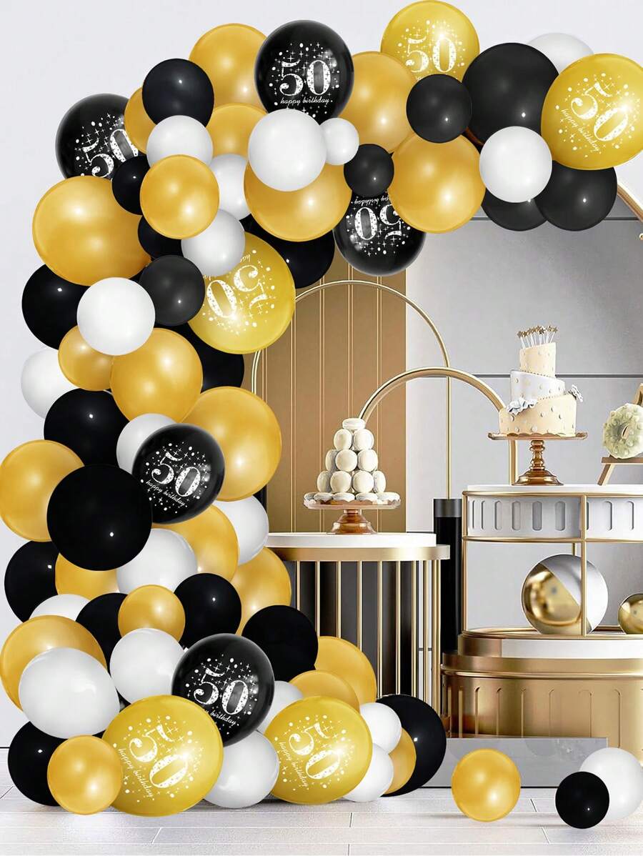 89pcs Black Gold 18th 30th 40th 50th 60th 70th Number Latex Balloons Chain Birthday Balloon Arch Birthday Party Decorations Adult