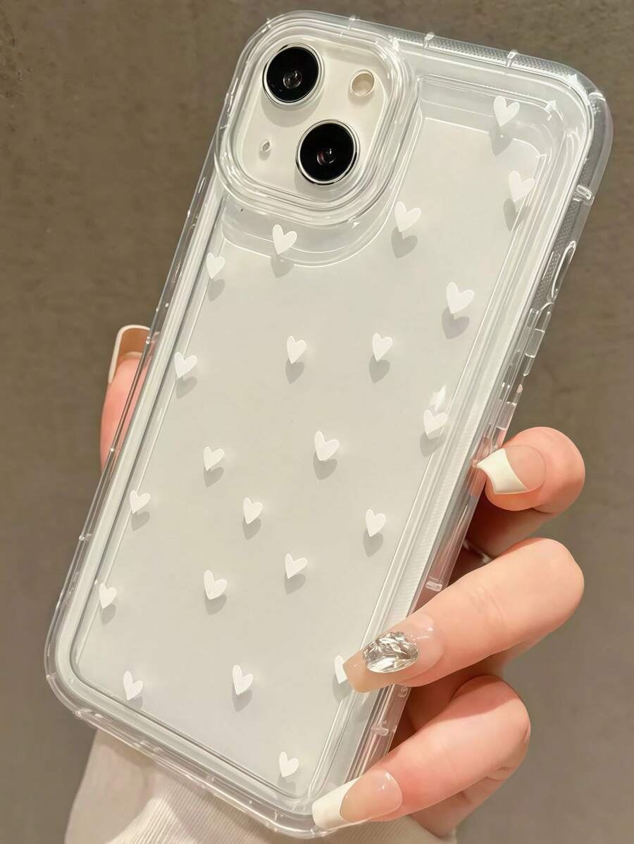 1 pieza Funda de teléfono con diseño de corazón de cojín de aire transparente para 16 Pro Max/16 Pro/16, Funda protectora a prueba de golpes todo incluido para 12/13/14/15 Plus/15 Pro/15/13 Pro Max, Creativa para mujeres