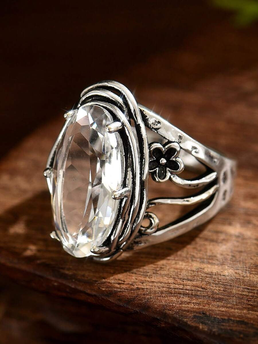 1pc Vintage Boho Style Silver Color Ring For Women, Suitable For Wedding, Engagement, Promise And Daily Wear
