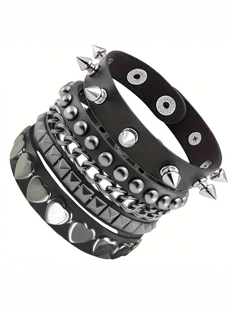 3pcs/Set Gothic Rivet Edgy Y2K Bracelet Set, Suitable For Men & Women Daily Wear, Party, Performance, Couples Bracelet, Christmas, Valentine's Day, Carnival Costume Accessories, Great For Birthday, Holiday, Anniversary Gift