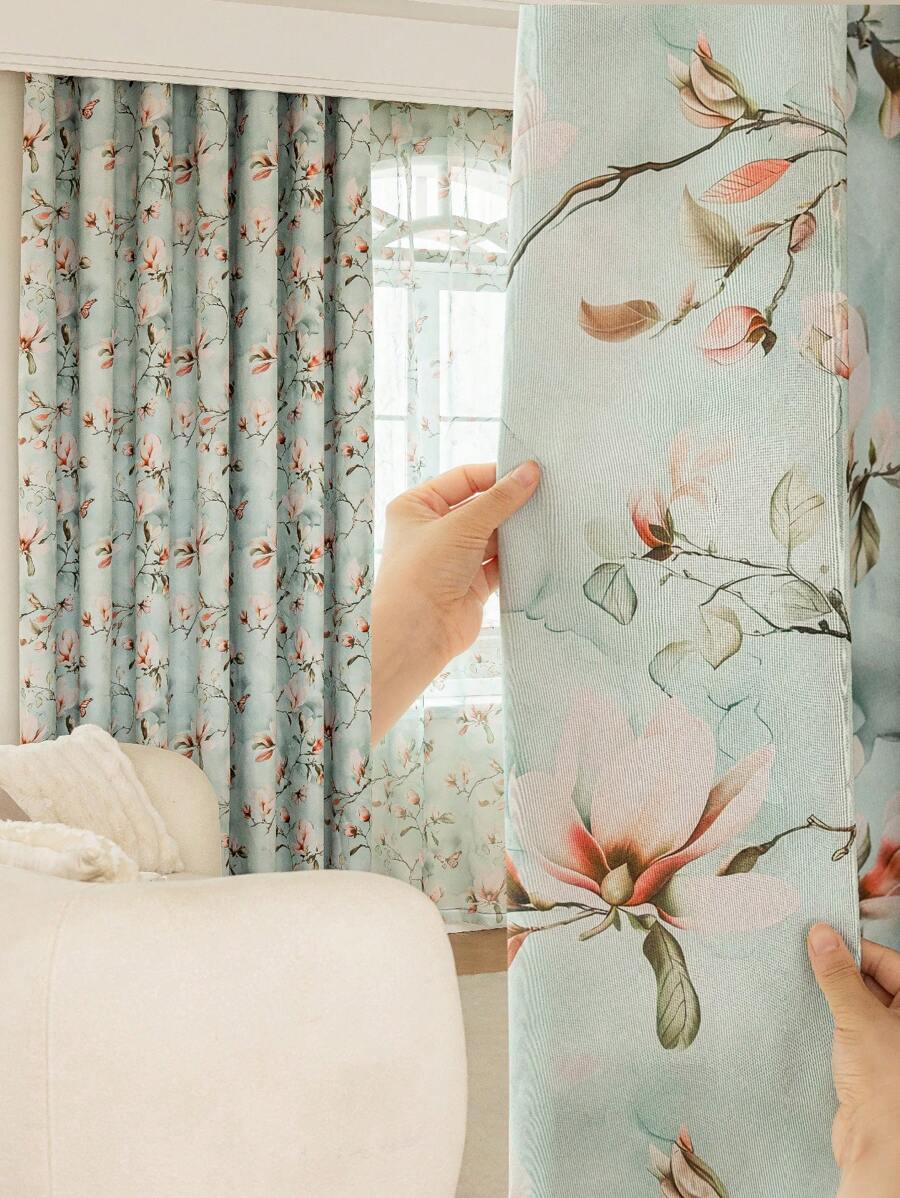 1 panneau de rideaux occultants floraux modernes - rideaux à double couche thermiquement isolés avec poche pour tringle, 100% polyester jacquard avec un design botanique vibrant rose et vert, pour salon, chambre, bureau - qui bloquent la lumiÚre et sont écoénergétiques