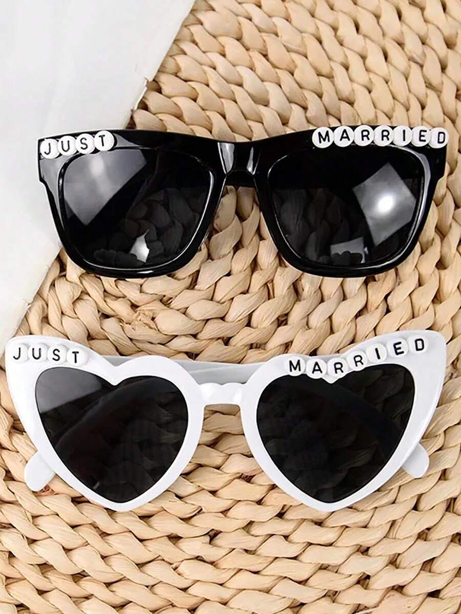 1 pieza Gafas de corazón de novia y recién casados de moda - Accesorios de plástico blanco y negro para fotos de boda, lentes de disfraz divertidos, decoraciones para despedida de soltera, regalos y obsequios para fiesta de novia y damas de honor