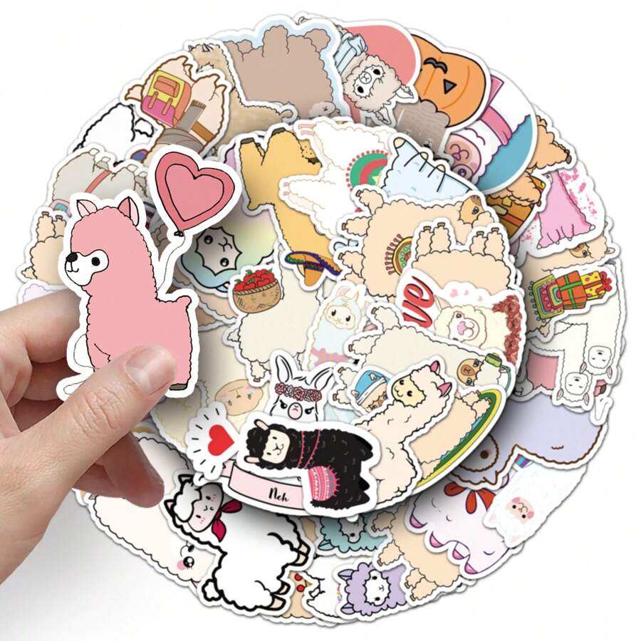 50pcs Alpaca Graffiti Stickers, Cartoon Animal Cute Pet Stickers For Skateboard, Water Bottle, Luggage Room Decor Wall Decor Wall Sticker Personalised Stickers